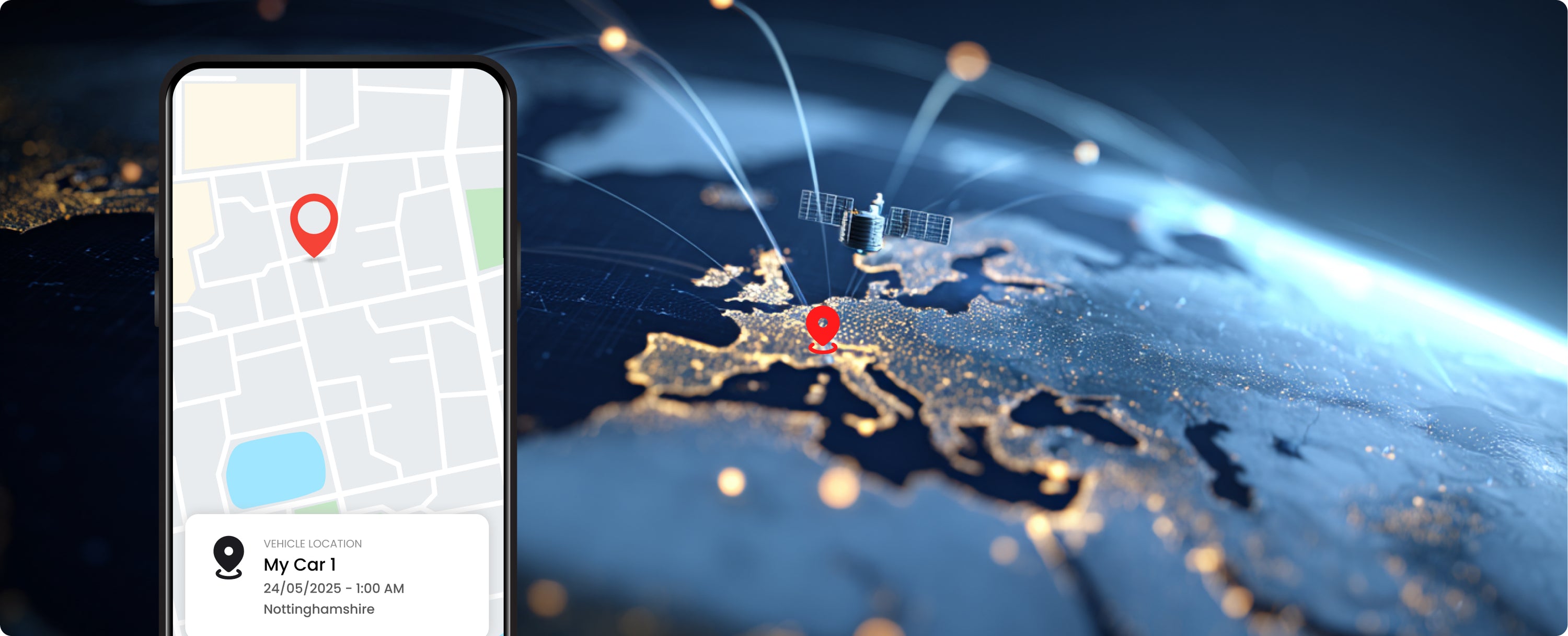 Phone screen with map application overlaying a blurred Earth view