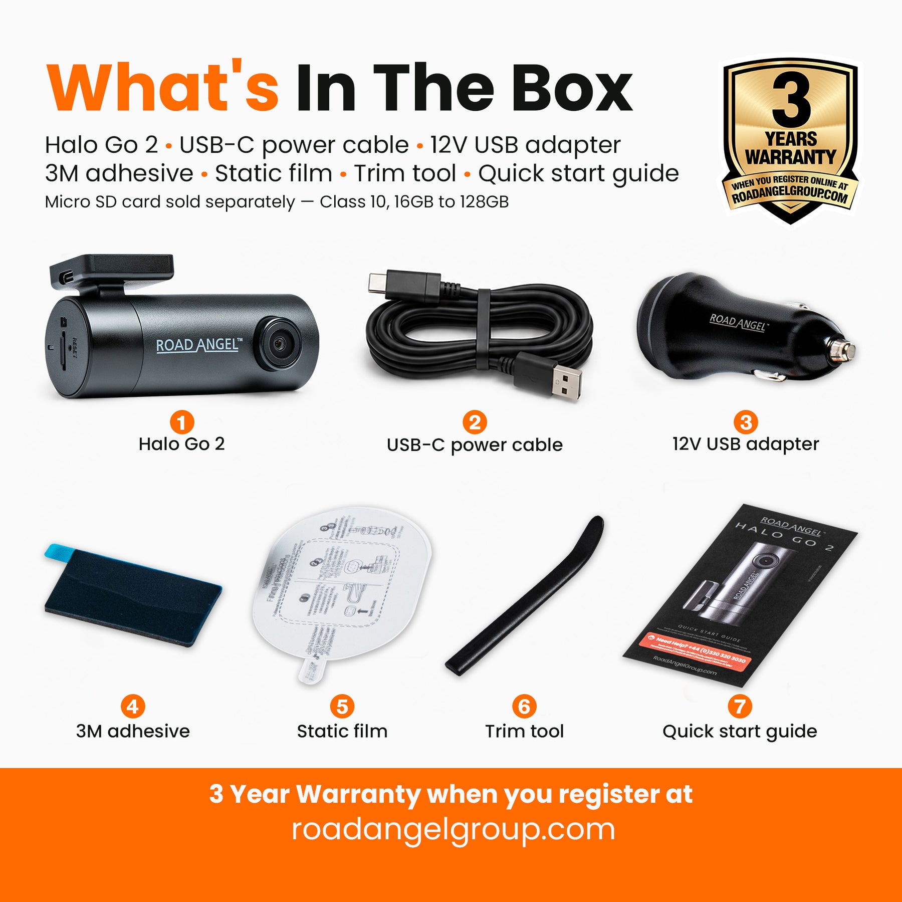 Allianz Exclusive – Road Angel Halo Go 2 1296p HD Dash Cam with 64GB SD Card & Night Vision