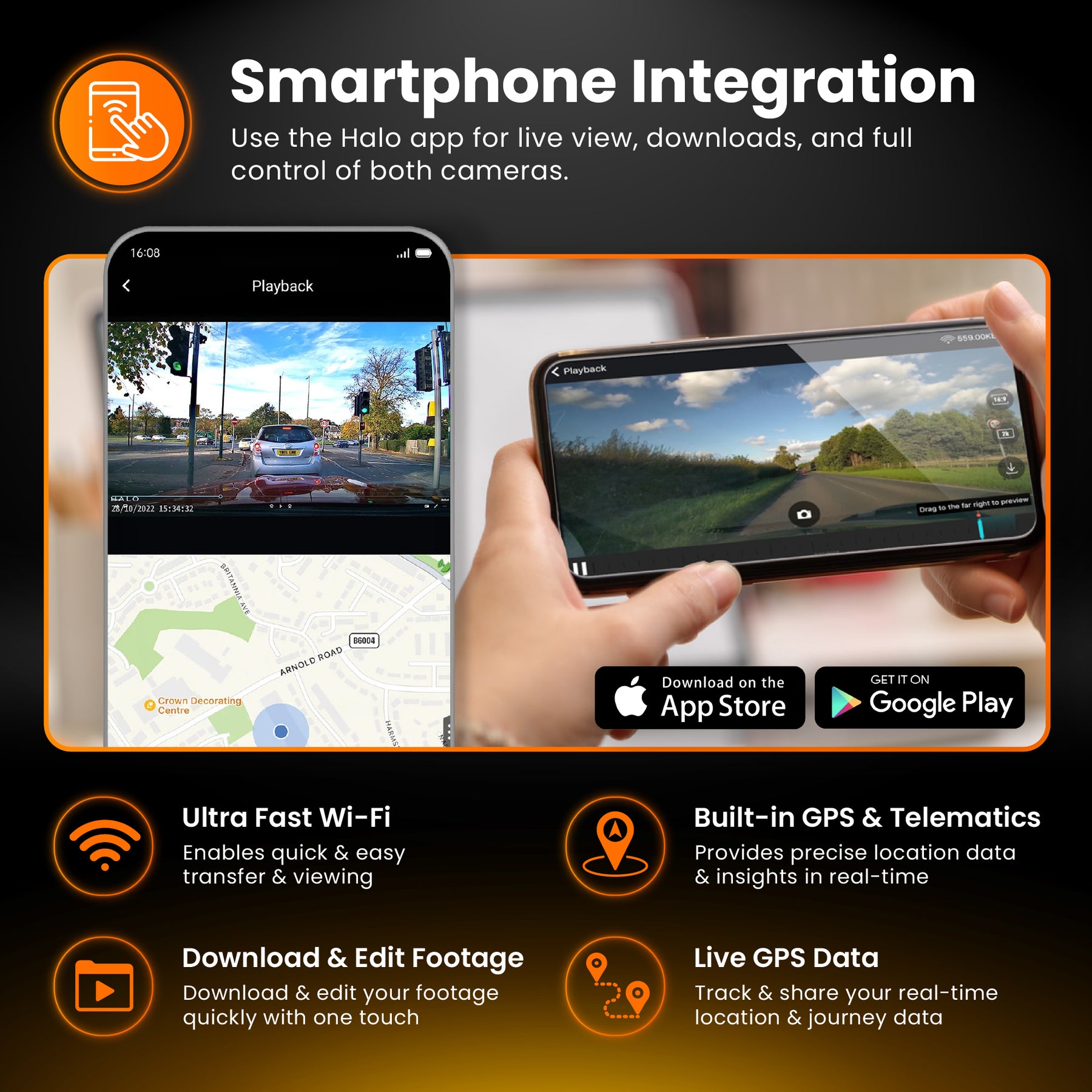 Allianz Halo Spark – Dual Dash Cam with Night Vision & 128GB SD Card