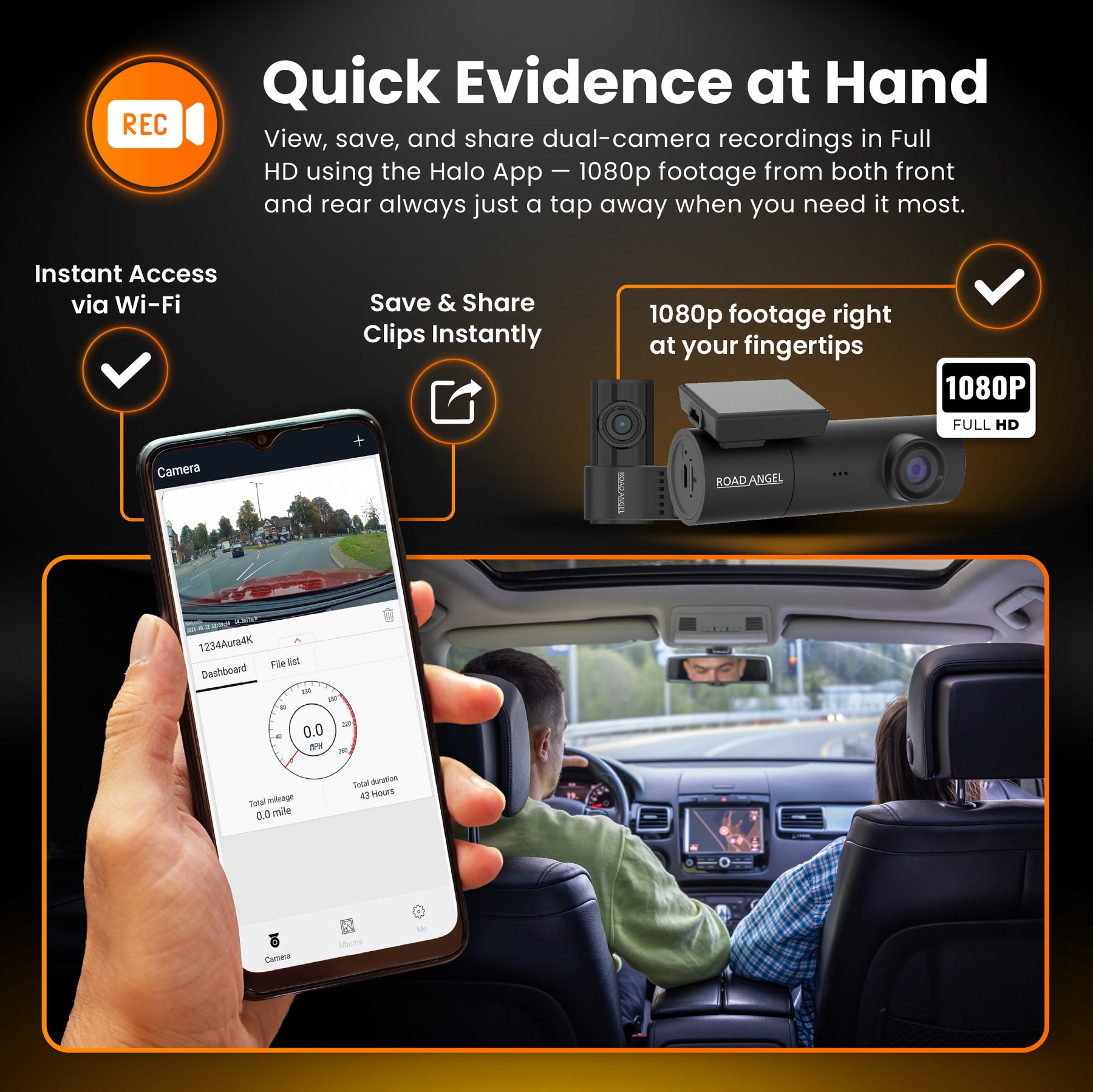 Allianz Halo Spark – Dual Dash Cam with Night Vision & 128GB SD Card