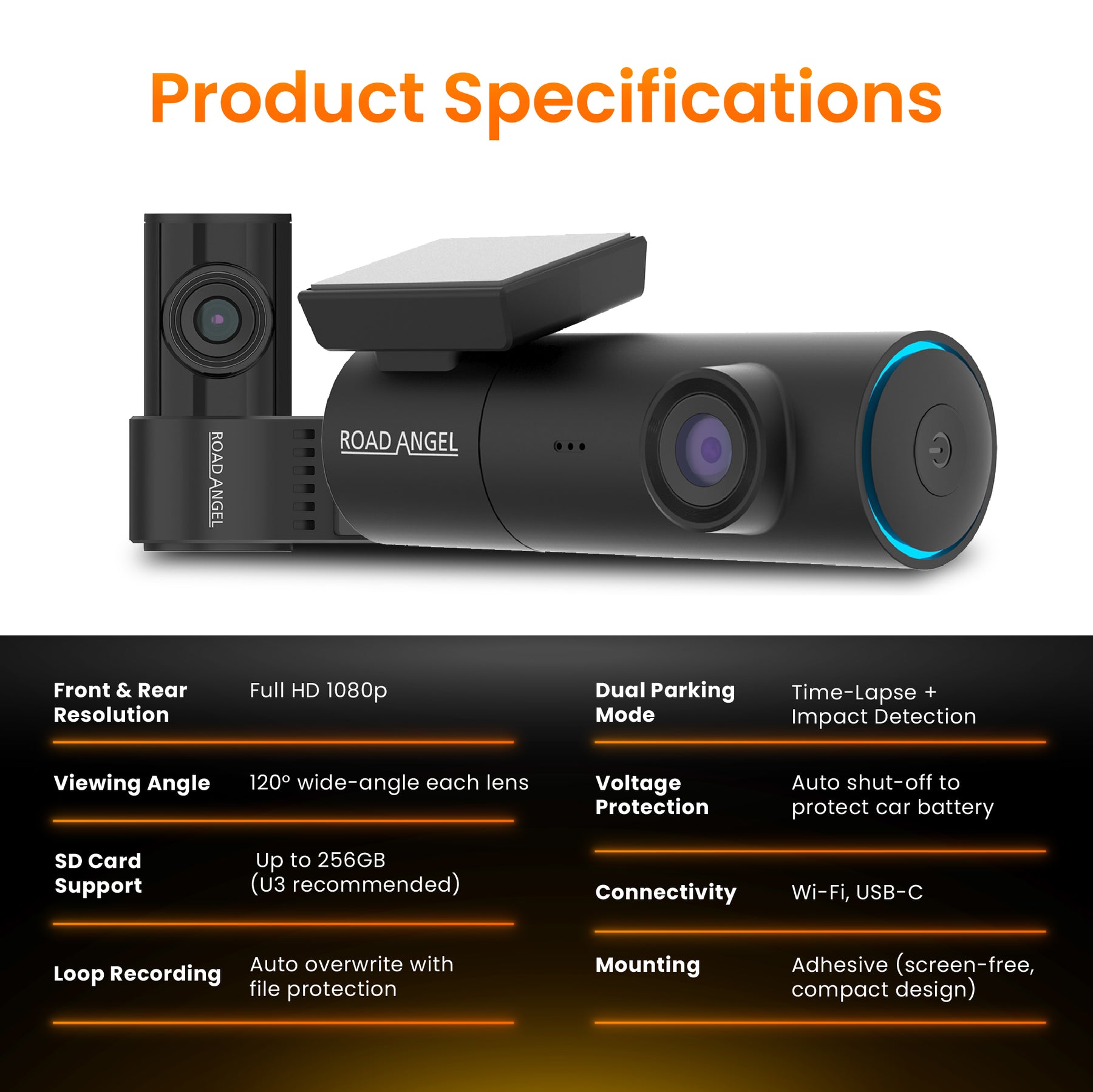 Allianz Halo Spark – Dual Dash Cam with Night Vision & 128GB SD Card