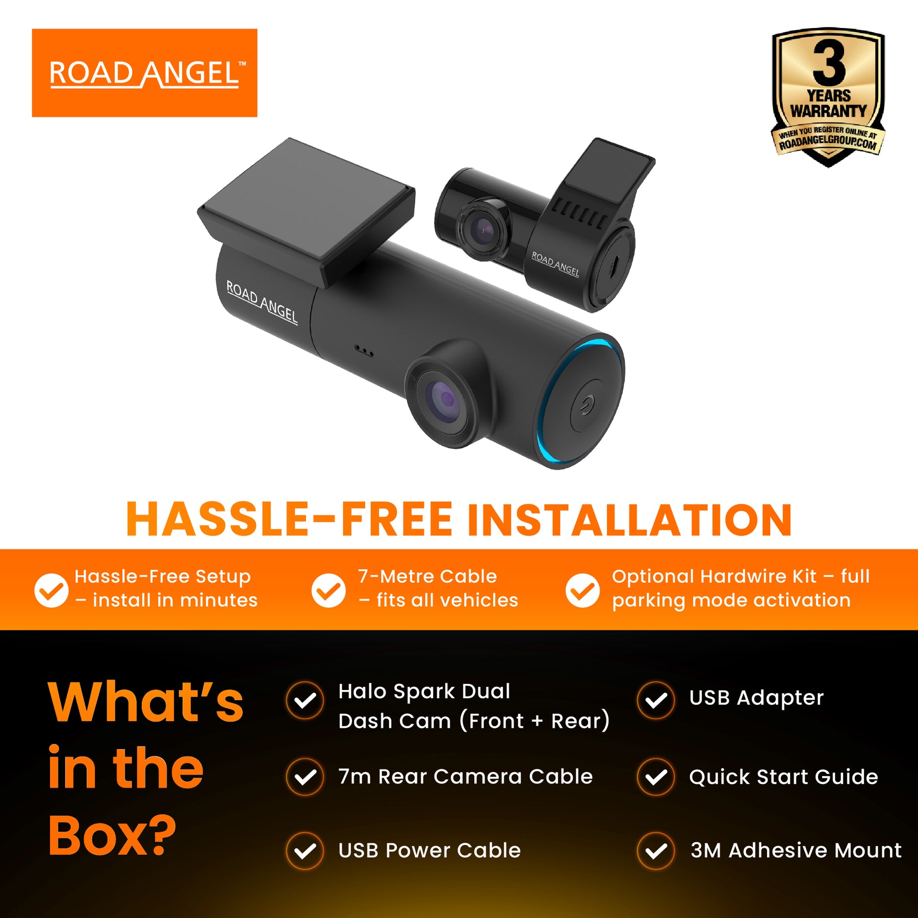 Allianz Halo Spark – Dual Dash Cam with Night Vision & 128GB SD Card